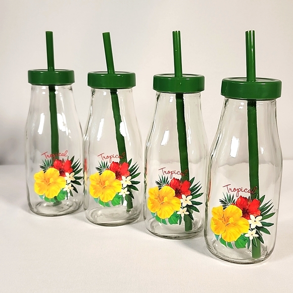 4 piece set of glass Milk bottles with carrying metal rack with handle - Picture 5 of 16